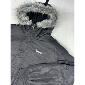 Avirex Full Zip Parka Jacket Fur Hood Black Mens Large Y2K Streetwear Hip Hop NY